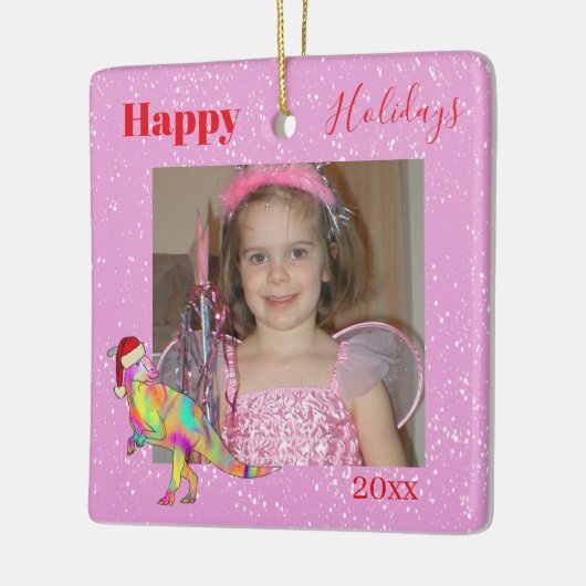 Dinosauriërs kerstfoto Gepersonaliseerd roze Keramisch Ornament (Links)