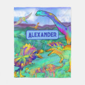 Dinosauriërs kleurrijk gepersonaliseerd blauw fleece deken (Voorkant)