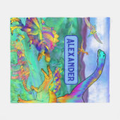 Dinosauriërs kleurrijk gepersonaliseerd blauw fleece deken (Voorkant (Horizontaal))