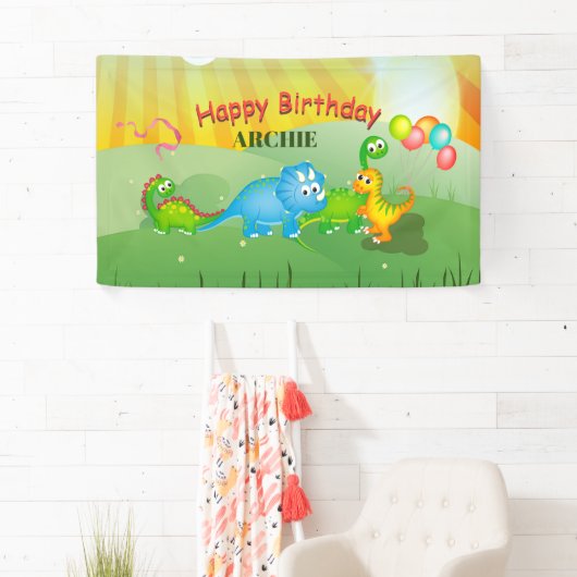 Dinosauriërs kleurrijke ballonnen Kinder groene ve Spandoek (Insitu)
