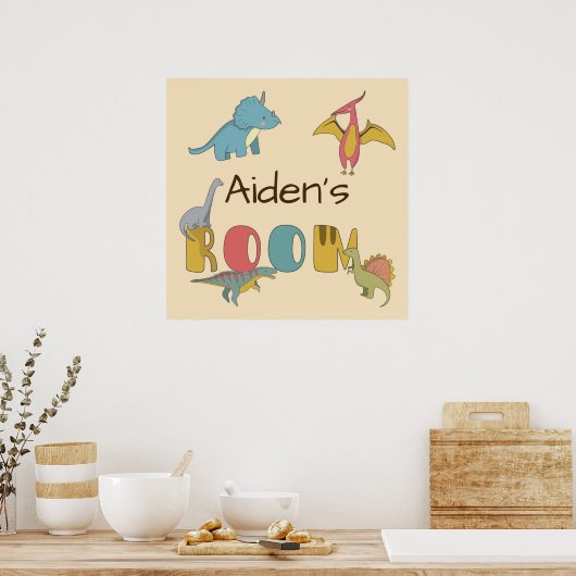 Dinosauriërs Naam Kind Gepersonaliseerd Poster (Keuken)