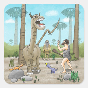 Dinosauriërs ontmoeten de Steentijd Vierkante Sticker
