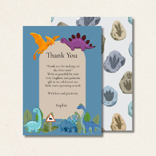 Dinosauriërs oversteken, T-rex baby shower Bedankkaart