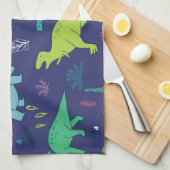 Dinosauriërs Palms Tropisch  Patroon Theedoek (Quarter Fold)