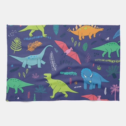 Dinosauriërs Palms Tropisch  Patroon Theedoek (Horizontaal)