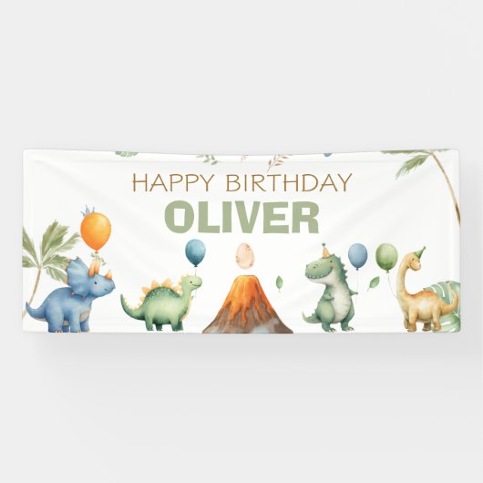Dinosauriërs T-Rex Jongen Verjaardag Spandoek (Horizontaal)