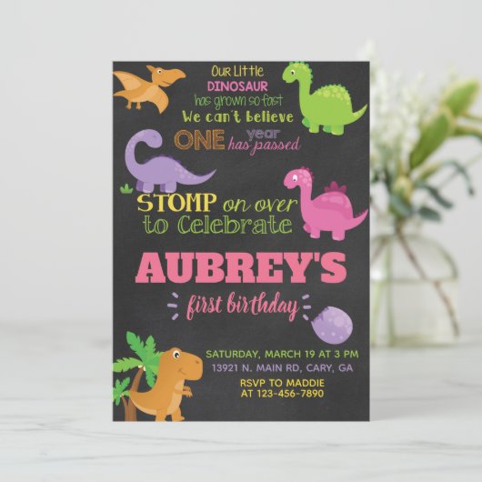 Dinosauriërs verjaardagsuitnodiging, dino Invite. Kaart (Staand voorkant)