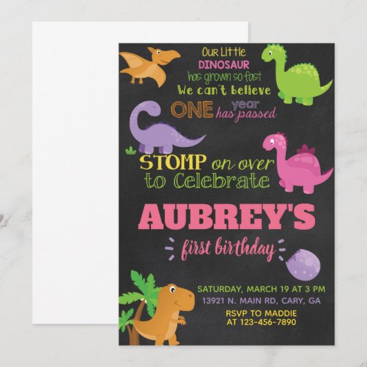 Dinosauriërs verjaardagsuitnodiging, dino Invite. Kaart (Voorkant / Achterkant)