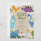 Dinosauriërs, Vulkaan, T-Rex Baby Shower Thema Kaart (Voorkant)