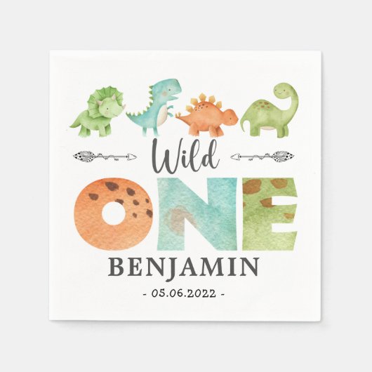 Dinosauriërs Wild Eén eerste verjaardag jurassic Servet (Voorkant)