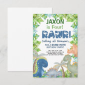 Dinosauriërs zijn uitgenodigd voor de verjaardag, kaart (Voorkant / Achterkant)