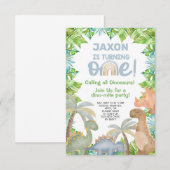 Dinosauriërs zijn uitgenodigd voor de verjaardag v kaart (Voorkant / Achterkant)