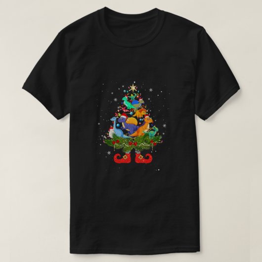 Dinosaurions kerstboom lights Cute Santa Hat Lov T-shirt (Design voorkant)