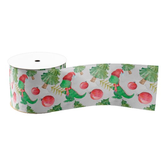 Dinosaurions kerstpatroon grosgrain lint (Spoel)