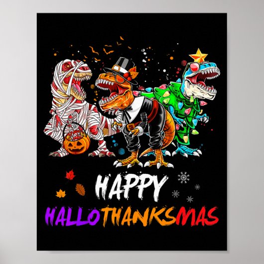 Dinosaurius T Rex Gelukkig Hallothanksmas Hallowee Poster (Voorkant)