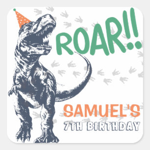 Dinosaurius T-Rex in Feesthoed Verjaardagsfeestje Vierkante Sticker