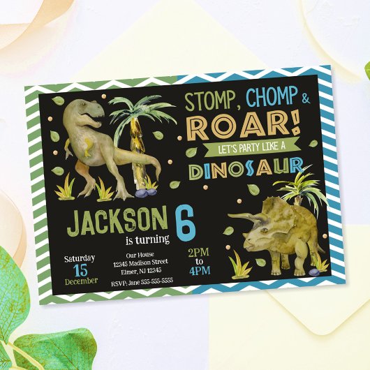 Dinosaurius verjaardagsuitnodiging | T-rex | Trice Kaart
