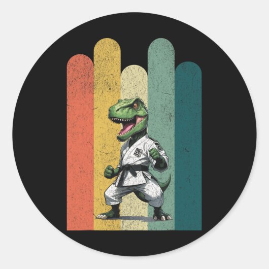 Dinosauriusfans dapper Karate trots moed kracht Ronde Sticker (Voorkant)
