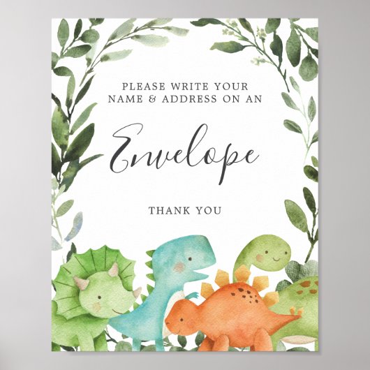Dinosaurs Baby shower Address Envelope Sign Poster (Voorkant)