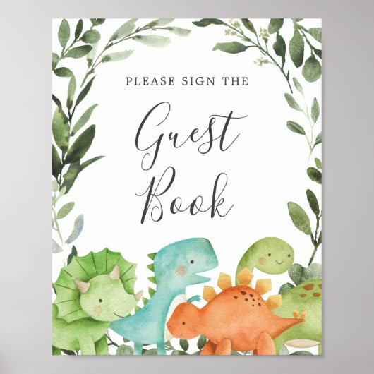 Dinosaurs Baby shower Guestbook Sign. Poster (Voorkant)