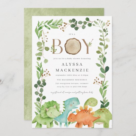 Dinosaurs Baby Shower Invitation Kaart (Voorkant / Achterkant)