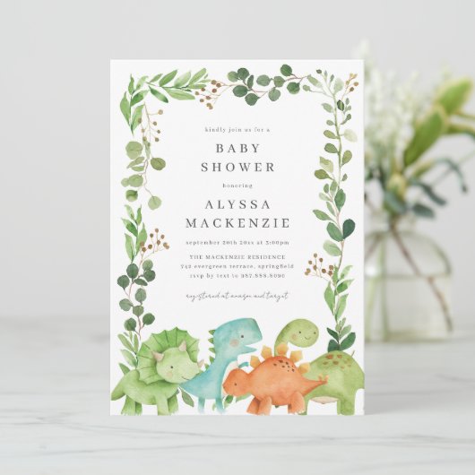 Dinosaurs Baby Shower Invitation Kaart (Staand voorkant)