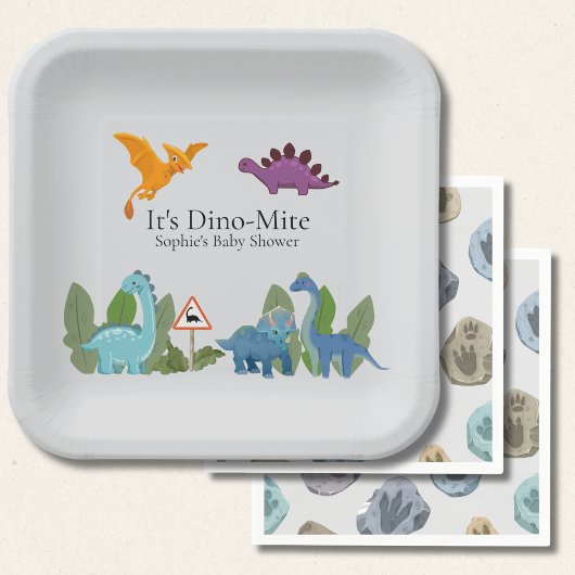Dinosaurs Baby Shower Paper Plate Papieren Bordje