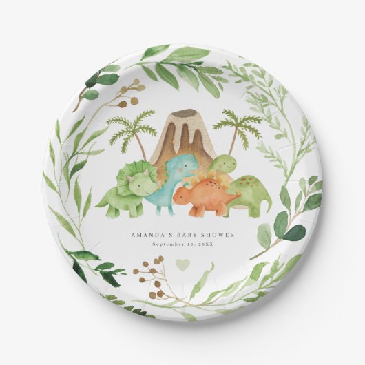 Dinosaurs Baby Shower Paper Plates Papieren Bordje (Voorkant)