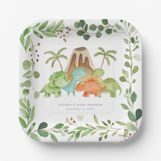 Dinosaurs Baby Shower Paper Plates Papieren Bordje (Voorkant)