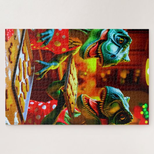 Dinosaurs baking gingerbread cookies legpuzzel (Horizontaal)