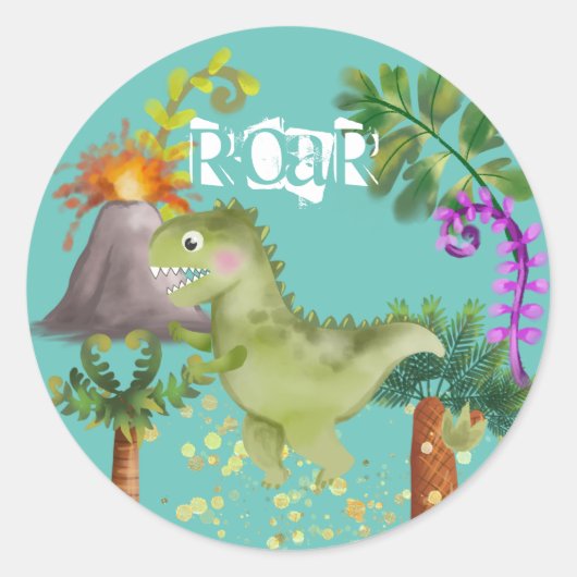 Dinosaurs Birthday 🥳 Ronde Sticker (Voorkant)
