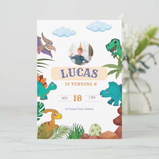 Dinosaurs Birthday-uitnodiging Kaart (Staand voorkant)