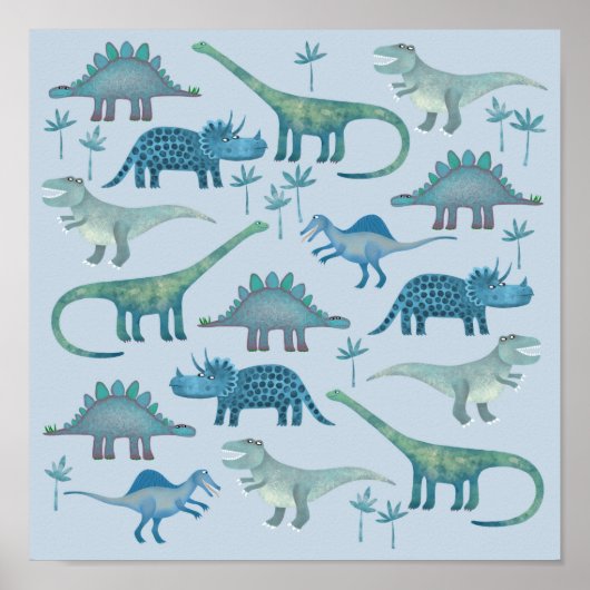 Dinosaurs Blue Poster (Voorkant)