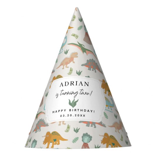 Dinosaurs Boho Prehistoric Party Animals Birthday Feesthoedjes (Voorkant)