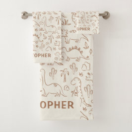 Dinosaurs Boy Name Dino Cute Jungle Boho Beige Bad Handdoek