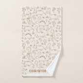Dinosaurs Boy Name Dino Cute Jungle Boho Beige Bad Handdoek (Handdoek)