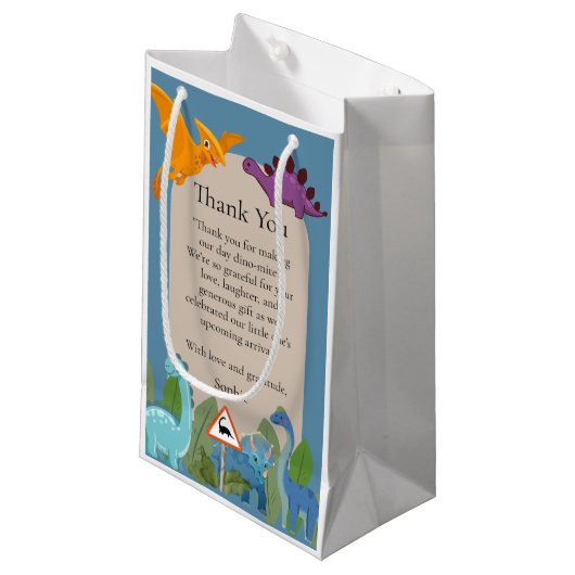 Dinosaurs Crossing, T-rex Baby Shower Klein Cadeauzakje (Voorkant Gekanteld)