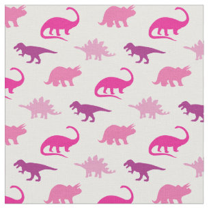Dinosaurs Cute Silhouettes Pink Girls Kinder Stof