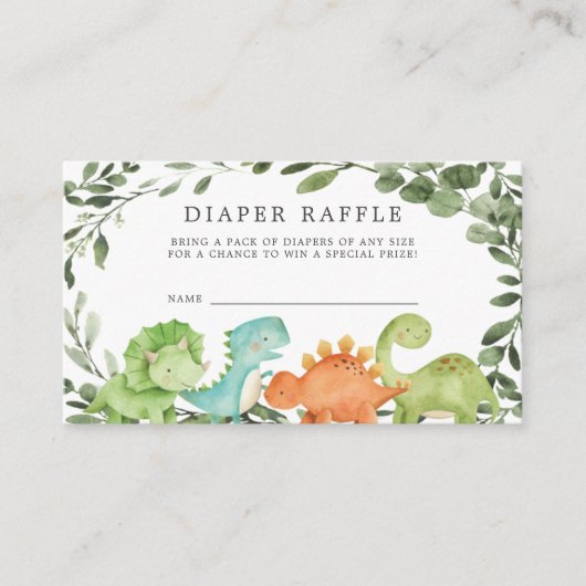 Dinosaurs Diaper Baby shower-kaart met Raffle Informatiekaartje (Voorkant)
