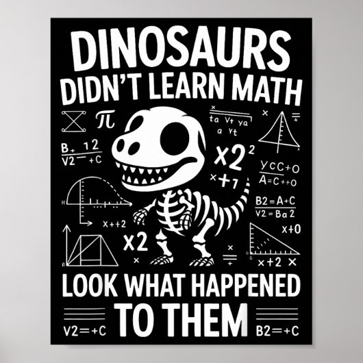 Dinosaurs Didn't Learn Math Funny Math Teacher Stu Poster (Voorkant)
