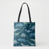 Dinosaurs Donkergroen Tote Bag (Voorkant)