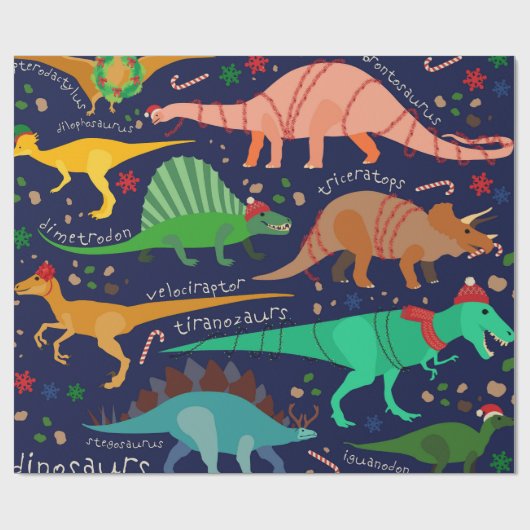 DINOSAURS DRESSED FOR CHRISTMAS CADEAUPAPIER (Vlak)