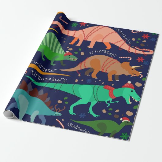 DINOSAURS DRESSED FOR CHRISTMAS CADEAUPAPIER (Uitgerold)