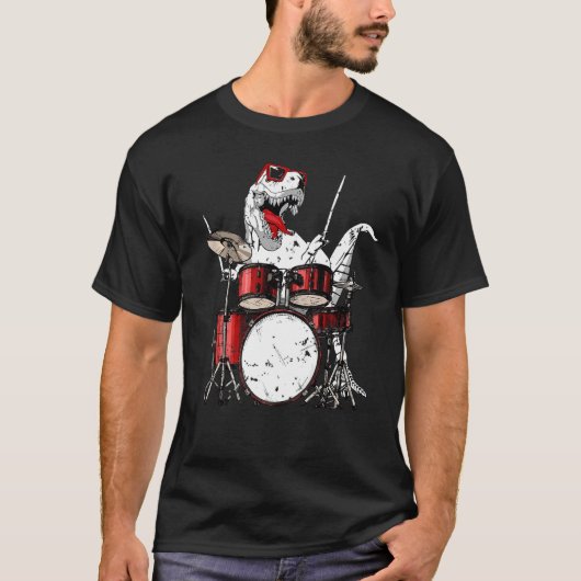 Dinosaurs Drums Music Plays rex Drummer Dino Bo T-shirt (Voorkant)