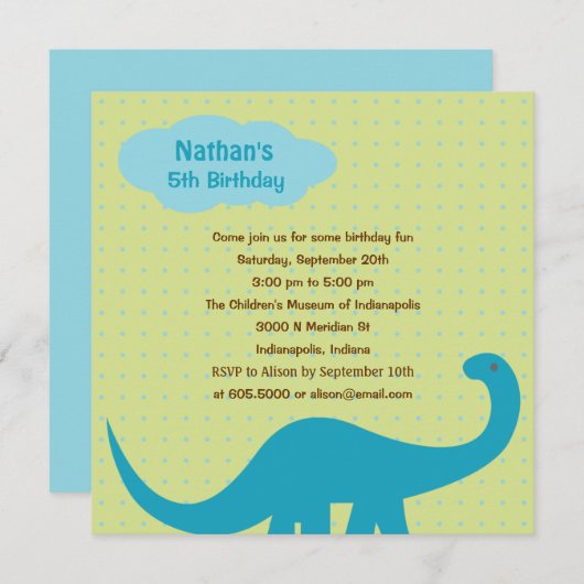 Dinosaurs Fun Birthday Party Invitation Kaart (Voorkant / Achterkant)
