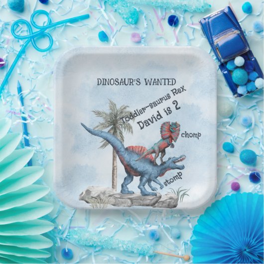 DINOSAUR'S GEZOCHT 2 Jaar Oud Verjaardag Papieren Bordje (Feest)