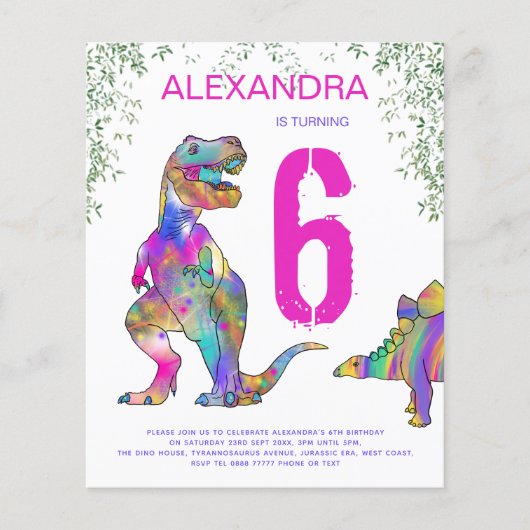 Dinosaurs Girls 6e verjaardag roze begroting (Voorkant)