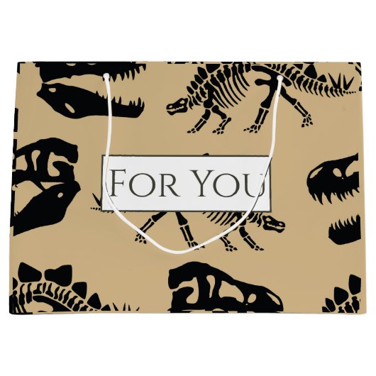 Dinosaurs Gold Jurassic Pattern Large Gift Bag Groot Cadeauzakje (Voorkant)