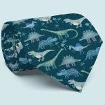 Dinosaurs Green Pattern Stropdas<br><div class="desc">Veel blauwe dinosaurussen, Tyrannosaurus rex, Spinosaurus, Stegosaurus, Diplodocus en Triceratops. Ideaal voor museumcuratoren, paleontologen en iedereen die van dinosaurussen houdt.</div>