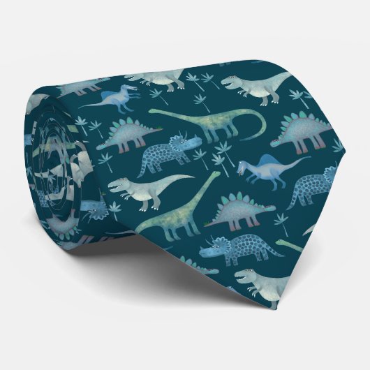 Dinosaurs Green Pattern Stropdas (Opgerold)